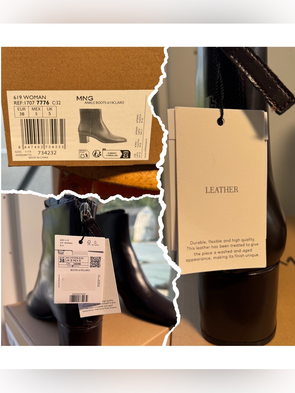 MANGO Claro Genuine Leather Ankle Boots Dark Brown Block Heel Women’s 7.5 NIB - Picture 16 of 16